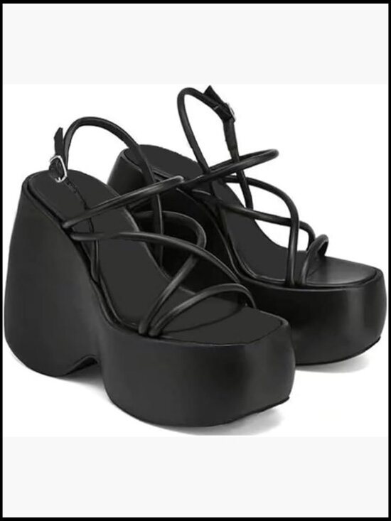 Shoes - Gothic Lolita Platform Wedge Sandals Heart Chain Chunky Heel Dress Shoes